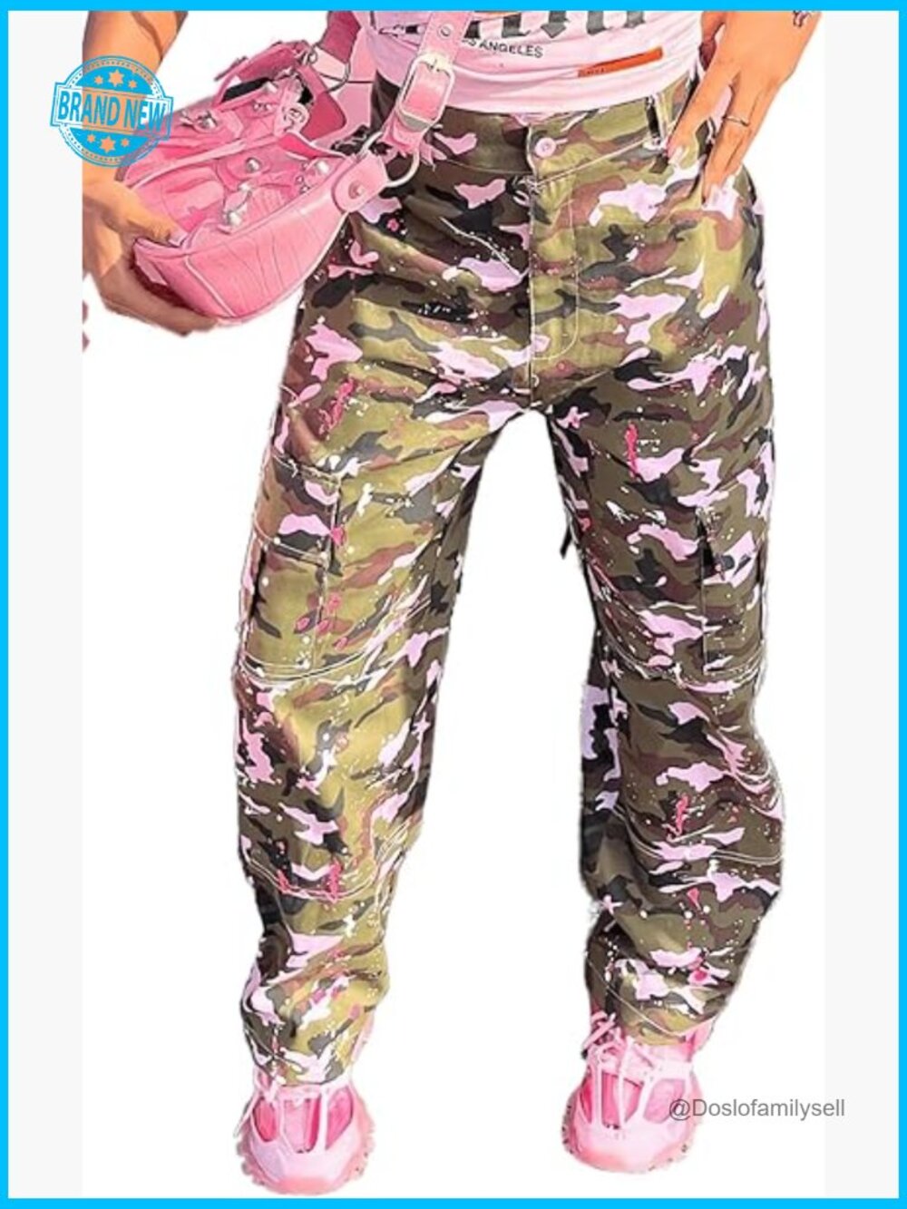 Y2K Camo Cargo Pants Loose Fit Straight Leg Casual Polyester Blend with Pockets